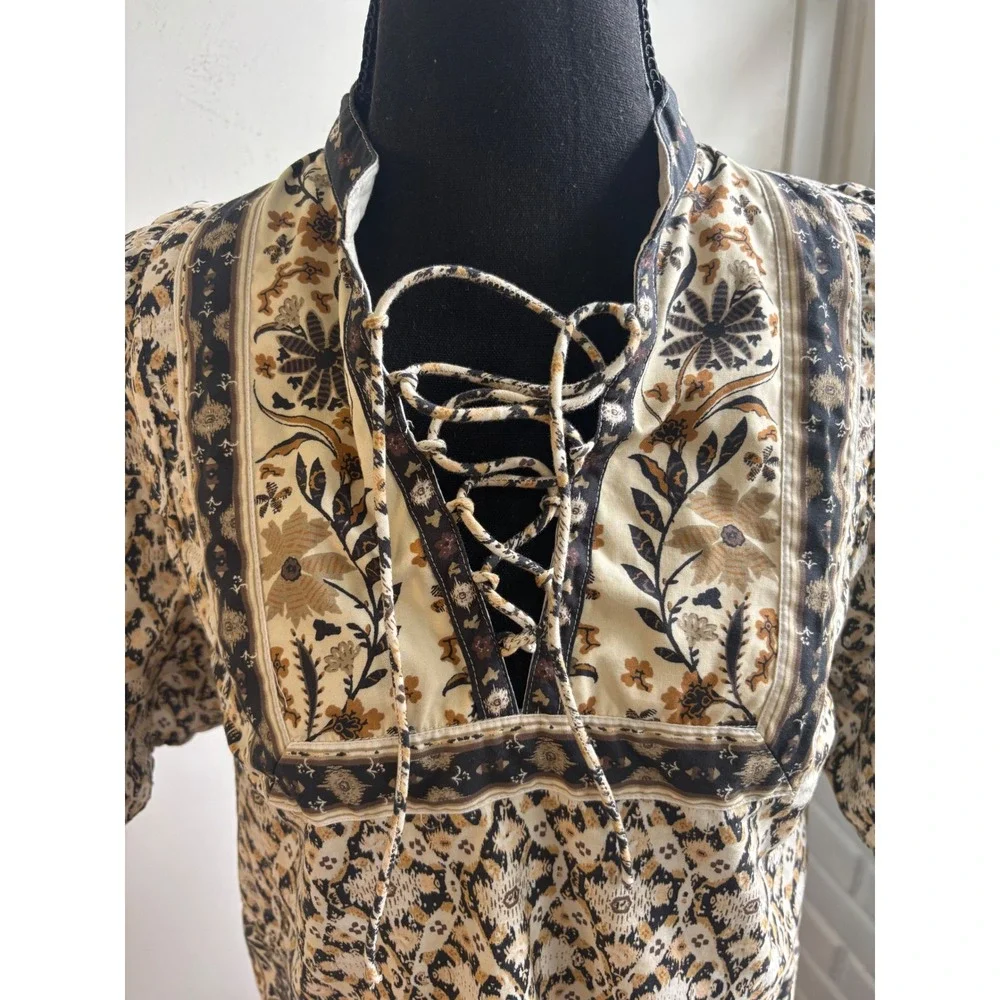 Anthropologie Pleated Puff Sleeve Blouse Small Boho cottage core croquette